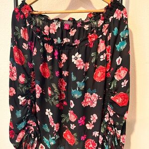 Vince Camuto Black Multicolor Floral Blouse Dropped shoulder
